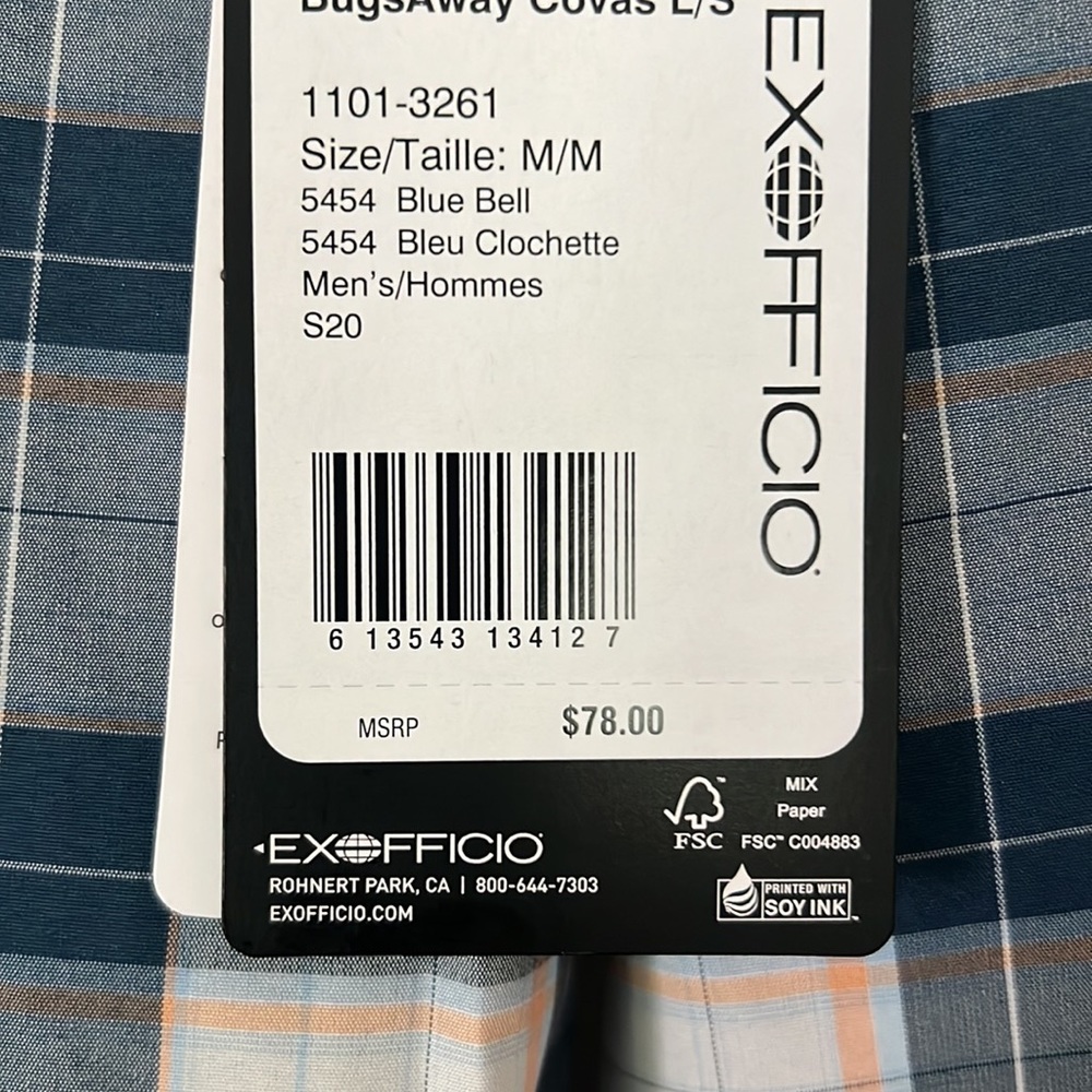 NWT Exofficio Men’s Bugsaway, blue plaid long sleeve  shirt, size Medium - Picture 8 of 9